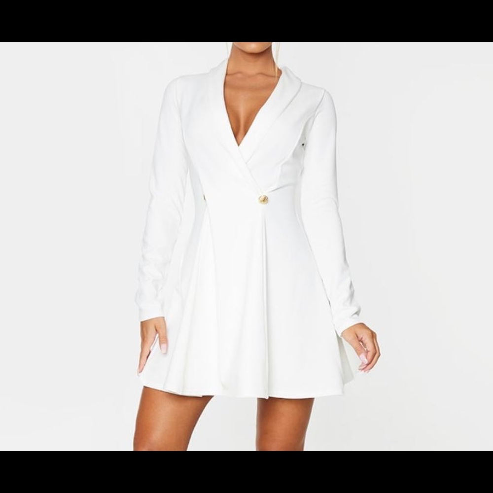 Never wear White long sleeve blazer dress